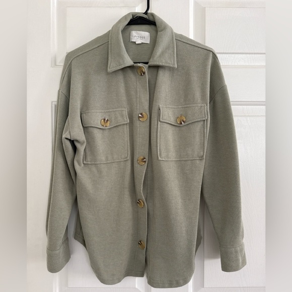 PINQUE Jackets & Blazers - Pinque Sage Green Ribbed Button-Front Shacket — Long Sleeve, Women’s Size Small